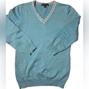 Brooks Brothers XS Blue Tipped V-Neck Sweater Preppy, 70% Silk, 30% Cotton